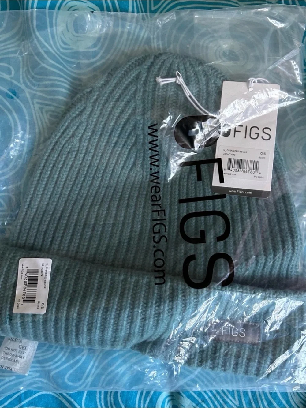 Figs Oversized Beanie Light Caribbean Blue NWT